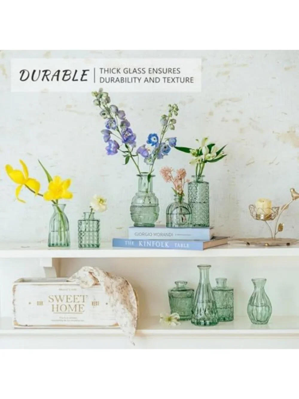 16pcs Green Glass Bud Vases Set for Centerpieces, Small Flower Decor, Home